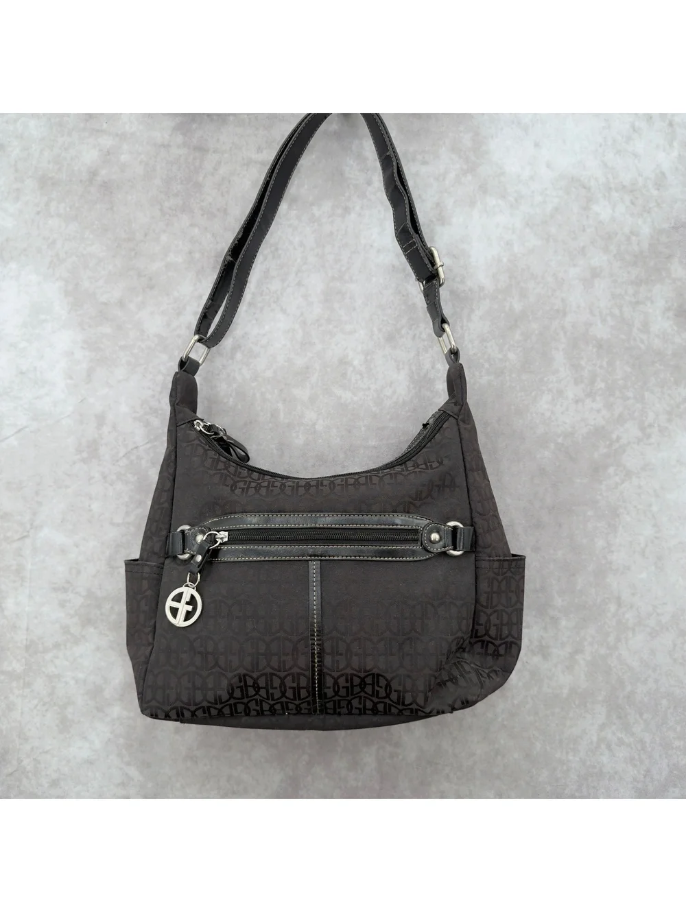 Vintage Y2K Giani Bernini Black Monogram Shoulder Bag Grunge Hobo Purse